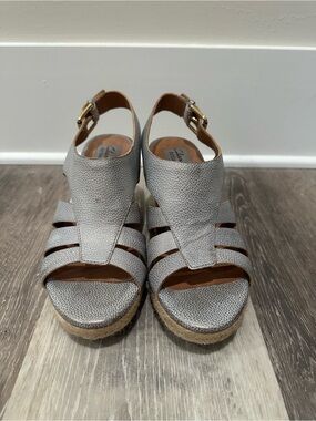 Clarks Artisan Metallic Silver Wedge Sandals with Espadrille Sole